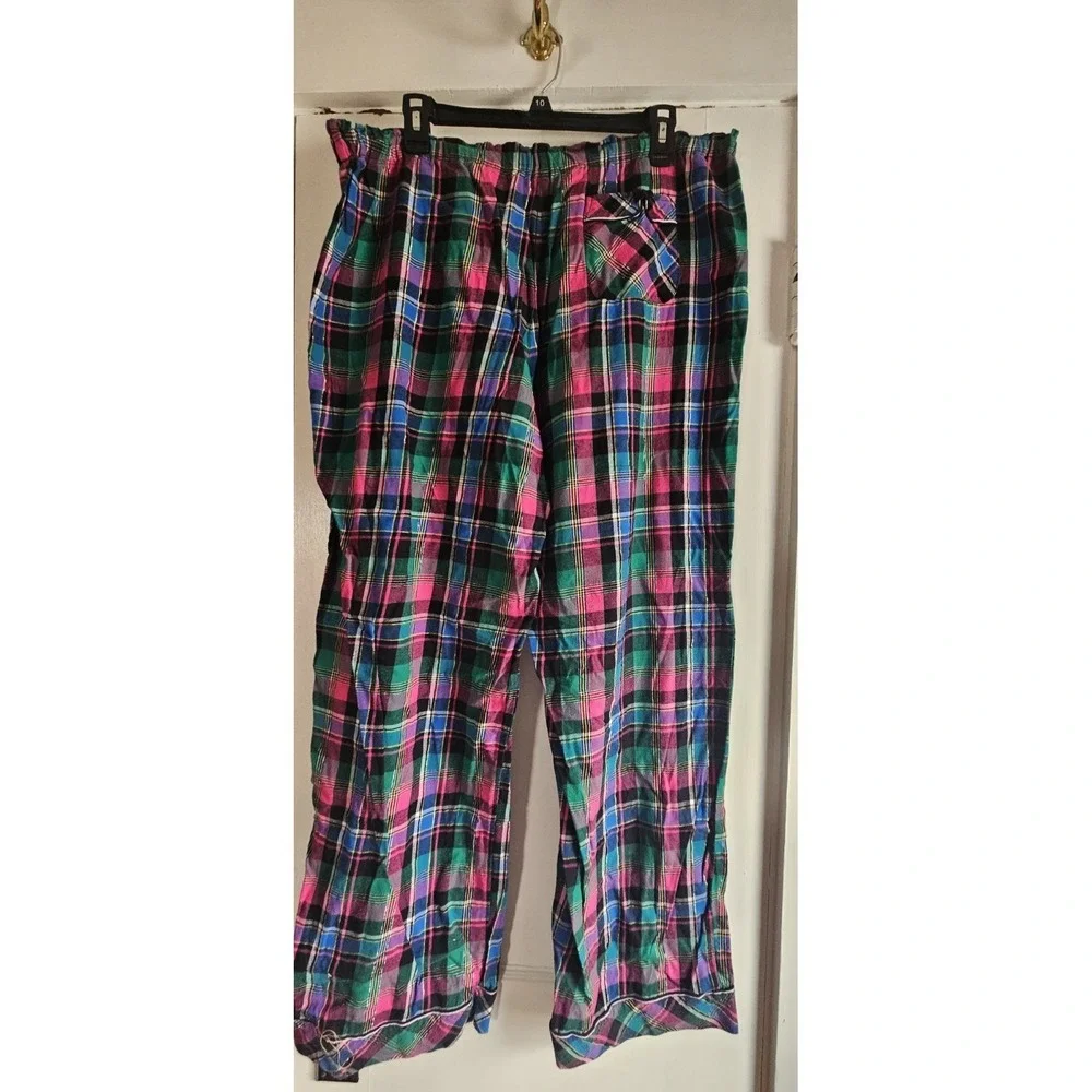 Victoria's Secret 2pc set Pajamas metallic silver plaid‎ cotton button womens XL